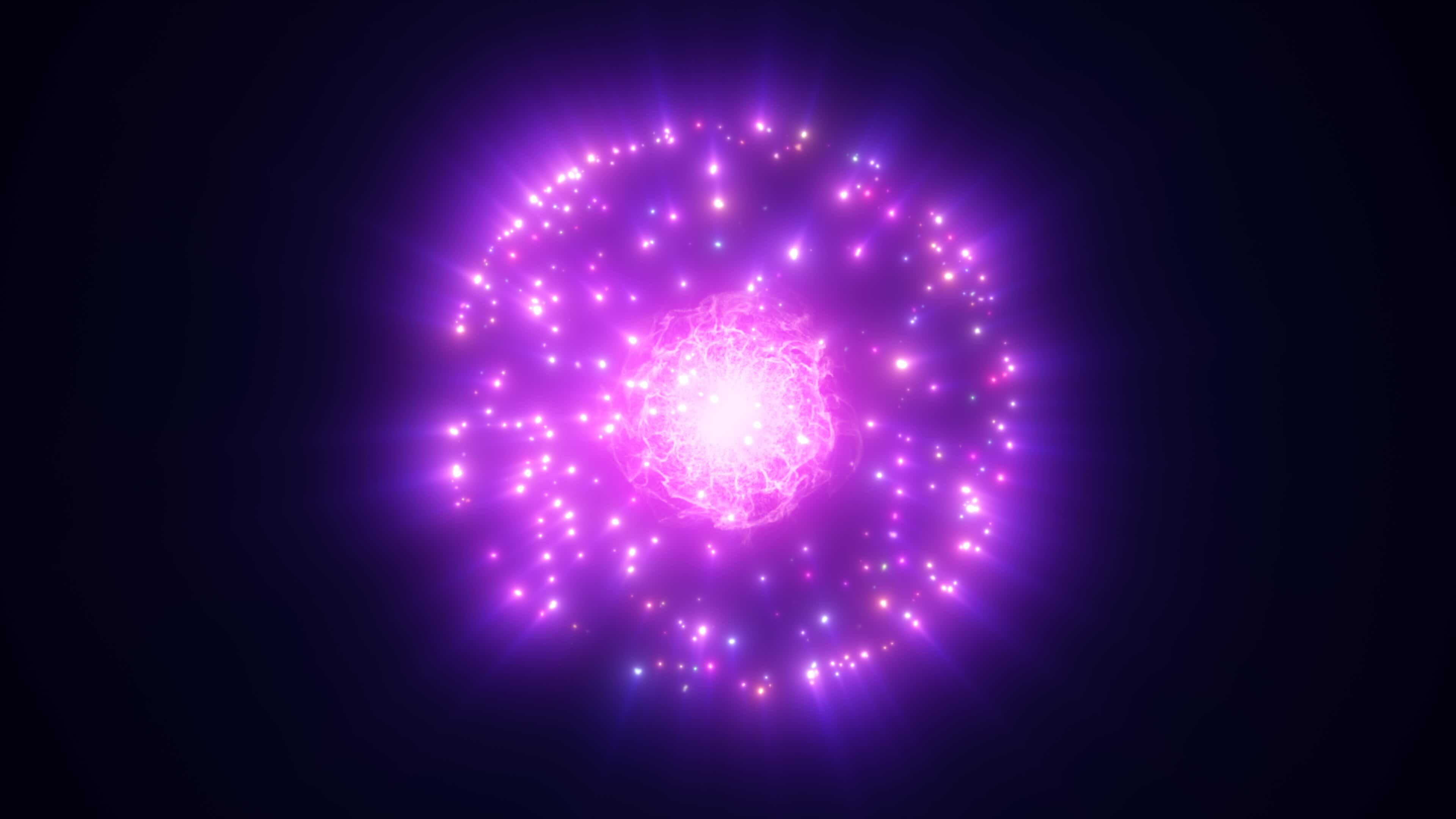 Abstract energy magic purple sphere ball atom round molecule made of glowing bright electric