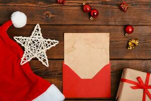 Mockup Vintage style blank the envelope Santa Claus wish list for New Year. photo