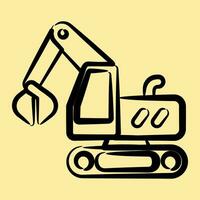 Icon clamshel excavator. Heavy equipment elements. Icons in hand drawn style. Good for prints, posters, logo, infographics, etc. vector