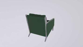 un 3d modelo de un verde silla con un plata marco video