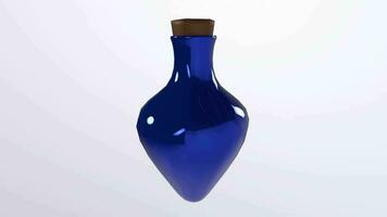 a blue glass bottle with a wooden stopper video