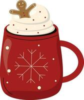 Mug with cocoa, whipped cream and gingerbread man vector