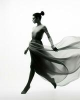 A graceful figure, draped in flowing fabric, twirls amidst the breeze, embodying the ethereal beauty of dance.. Generative AI photo