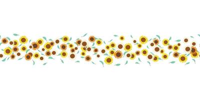 Horizontal seamless border with small colorful flowers and leaves on white background vector