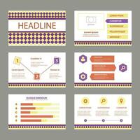 template powerpoint purple and yellow, multipurpose presentation template slides with graphs and charts vector