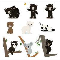 set of bears in different poses colored flat vector illustration isolated