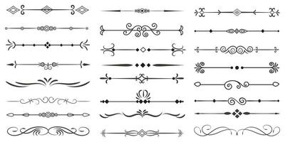 Page Divider And Design Elements. Set of Various Simple Black Divider Design, Assorted Divider Collection Template Vector. Collection of floral dividers elements mega decoration for Calligraphy. vector