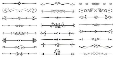 Page Divider And Design Elements. Set of Various Simple Black Divider Design, Assorted Divider Collection Template Vector. Collection of floral dividers elements mega decoration for Calligraphy. vector