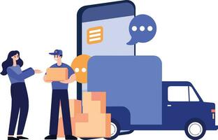 Hand Drawn Delivery man character with truck In the concept of online delivery in flat style vector