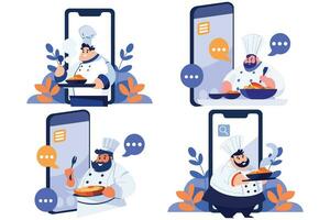 Hand Drawn Chef character teaching cooking in the concept of teaching online cooking in flat style vector