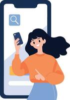 Hand Drawn Female character talking with smartphone in online communication concept in flat style vector