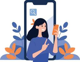 Hand Drawn Female character talking with smartphone in online communication concept in flat style vector