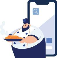 Hand Drawn Chef character teaching cooking in the concept of teaching online cooking in flat style vector