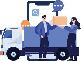 Hand Drawn Delivery man character with truck In the concept of online delivery in flat style vector