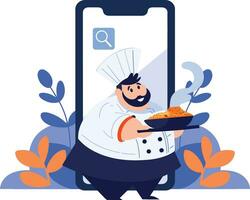 Hand Drawn Chef character teaching cooking in the concept of teaching online cooking in flat style vector