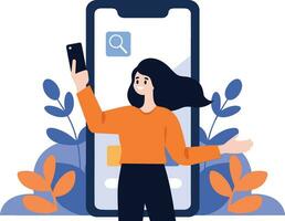 Hand Drawn Female character talking with smartphone in online communication concept in flat style vector