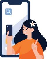 Hand Drawn Female character talking with smartphone in online communication concept in flat style vector