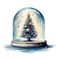 Watercolor Christmas Glass Cloche. Christmas SnowGlobe Clipart, Cozy Winter Clipart. AI Generated. png