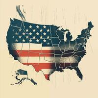 americano Clásico mapa póster. EE.UU, independencia día, bandera. ai generado foto