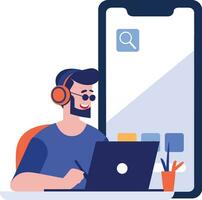 Hand Drawn Call center characters with smartphones in the concept of online support in flat style vector