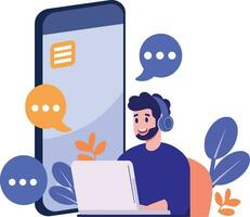 Hand Drawn Call center characters with smartphones in the concept of online support in flat style vector