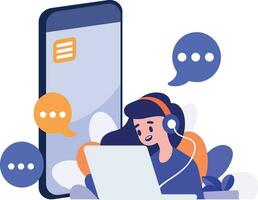 Hand Drawn Call center characters with smartphones in the concept of online support in flat style vector