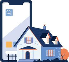 Hand Drawn House or shop with a smartphone in the concept of real estate online in flat style vector