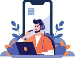 Hand Drawn Call center characters with smartphones in the concept of online support in flat style vector