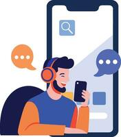Hand Drawn Call center characters with smartphones in the concept of online support in flat style vector
