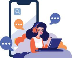 Hand Drawn Call center characters with smartphones in the concept of online support in flat style vector