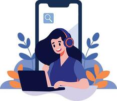 Hand Drawn Call center characters with smartphones in the concept of online support in flat style vector