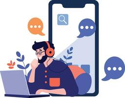 Hand Drawn Call center characters with smartphones in the concept of online support in flat style vector