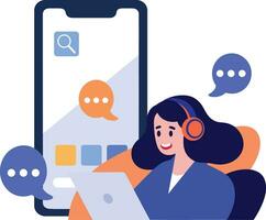 Hand Drawn Call center characters with smartphones in the concept of online support in flat style vector