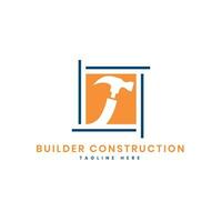 Builder Construction logo design concept hammer logo for industrial services vector