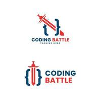 coding battle logo design for computer programming uses vector