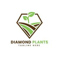 diamante plantas logo diseño concepto para orgánico agricultura vector