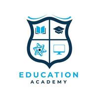 educación academia logo diseño moderno y sencillo concepto con tecnología, computadora, libro, graduación gorra, Insignia vector