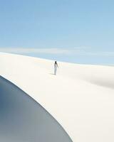 A serene figure glides across a pristine white sand dune.. Generative AI photo