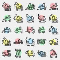 Icon set of heavy equipment. Heavy equipment elements. Icons in color spot style. Good for prints, posters, logo, infographics, etc. vector