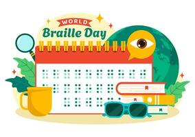 mundo braille día vector ilustración en 4to de enero con texto por alfabeto para medio de comunicación en plano niños dibujos animados antecedentes diseño