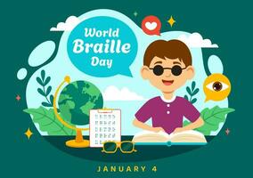 World Braille Day  Vector Illustration on 4th of January with Text by Alphabet for Means of Communication in Flat Kids Cartoon Background Design