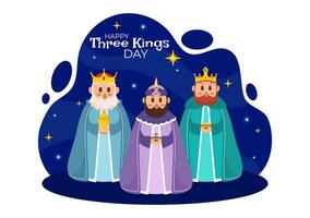 Happy Three Kings Day Vector Illustration to Faith on the Divinity of Jesus Since His Coming to the World in Epiphany Christian Festival Background