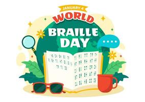 mundo braille día vector ilustración en 4to de enero con texto por alfabeto para medio de comunicación en plano niños dibujos animados antecedentes diseño