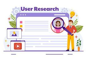 usuario investigación vector ilustración de personas buscando y explorador en redes a diseño proyecto, en línea encuesta y analítica en plano antecedentes