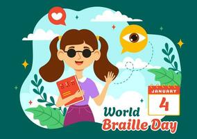 World Braille Day  Vector Illustration on 4th of January with Text by Alphabet for Means of Communication in Flat Kids Cartoon Background Design