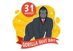 National Gorilla Suit Day Vector Illustration on 31 January with has the Head of a Gorillas is Dressed Neatly in a Suits and World Map in Background