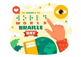 World Braille Day  Vector Illustration on 4th of January with Text by Alphabet for Means of Communication in Flat Kids Cartoon Background Design