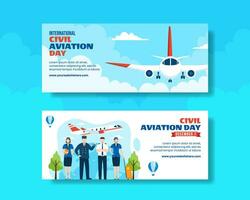 Civil Aviation Day Horizontal Banner Flat Cartoon Hand Drawn Templates Background Illustration vector