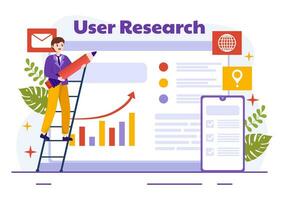 usuario investigación vector ilustración de personas buscando y explorador en redes a diseño proyecto, en línea encuesta y analítica en plano antecedentes