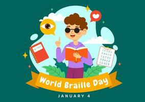 mundo braille día vector ilustración en 4to de enero con texto por alfabeto para medio de comunicación en plano niños dibujos animados antecedentes diseño